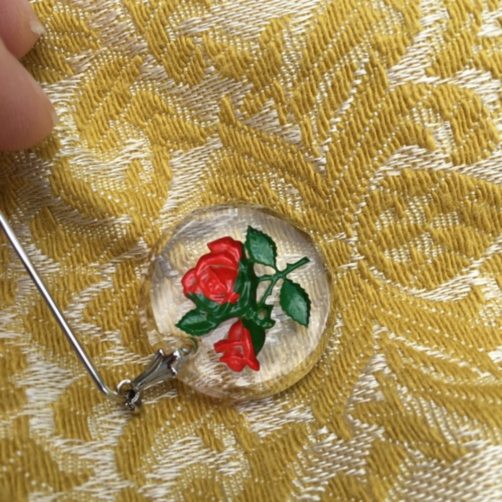 Vintage Reverse Carved Lucite Rose Stick Pin - Picture 5 of 6